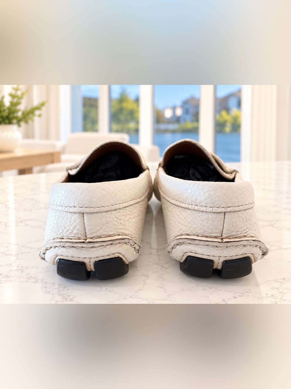 Prada Women's Cream off white Leather Driving Loafers boat shoes - Picture 4 of 11